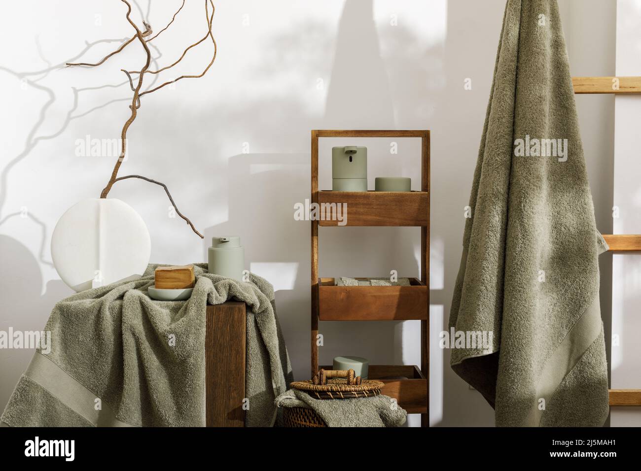 Modern aesthetic bathroom accessories in eucalyptus green shade