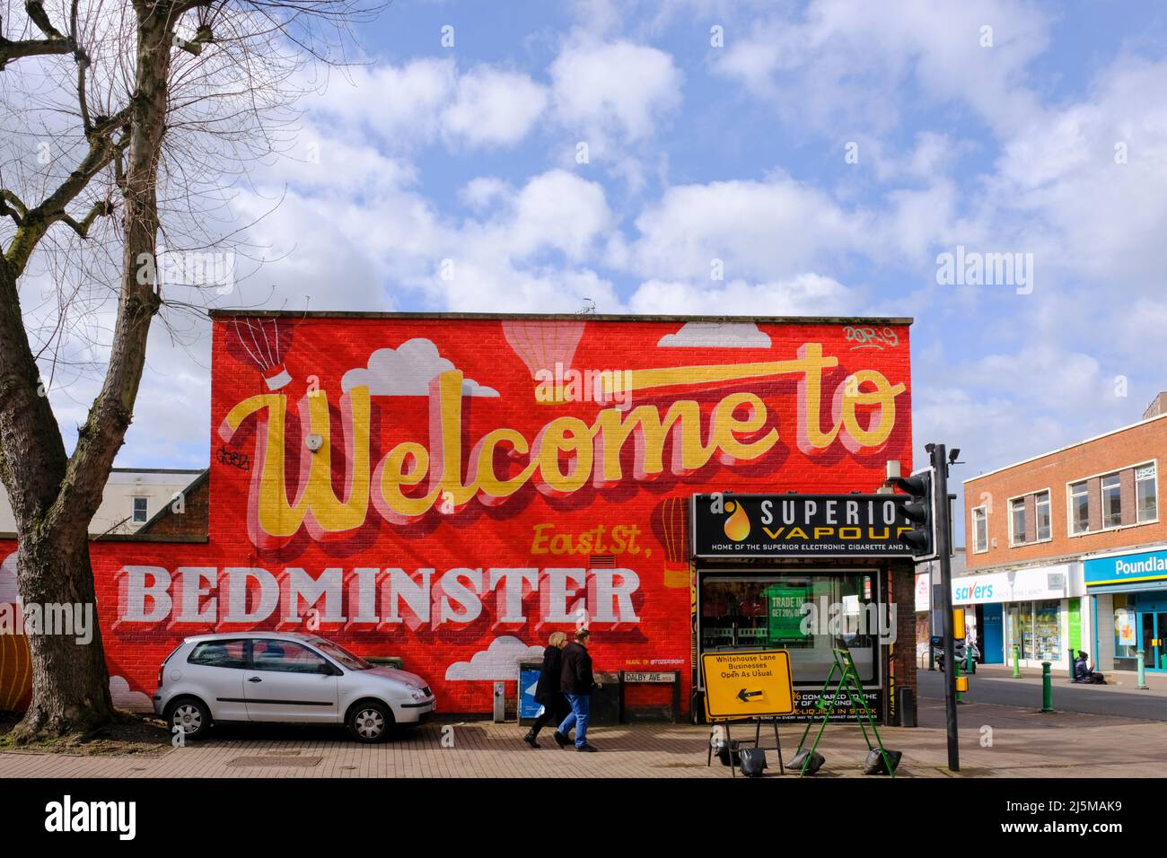 Around Bedminster, a district of Bristol. Welcome sign on east st. Stock Photo