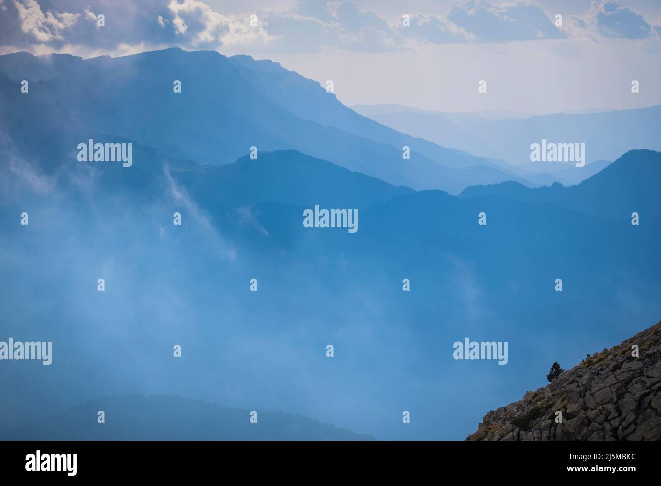 Sunset over the north face of the Serra del Cadí. Catalonia. Spain. Stock Photo