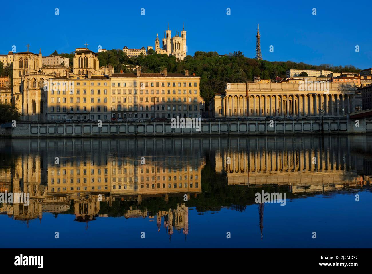 Famous view of Saone river in Lyon, France Stock Photo