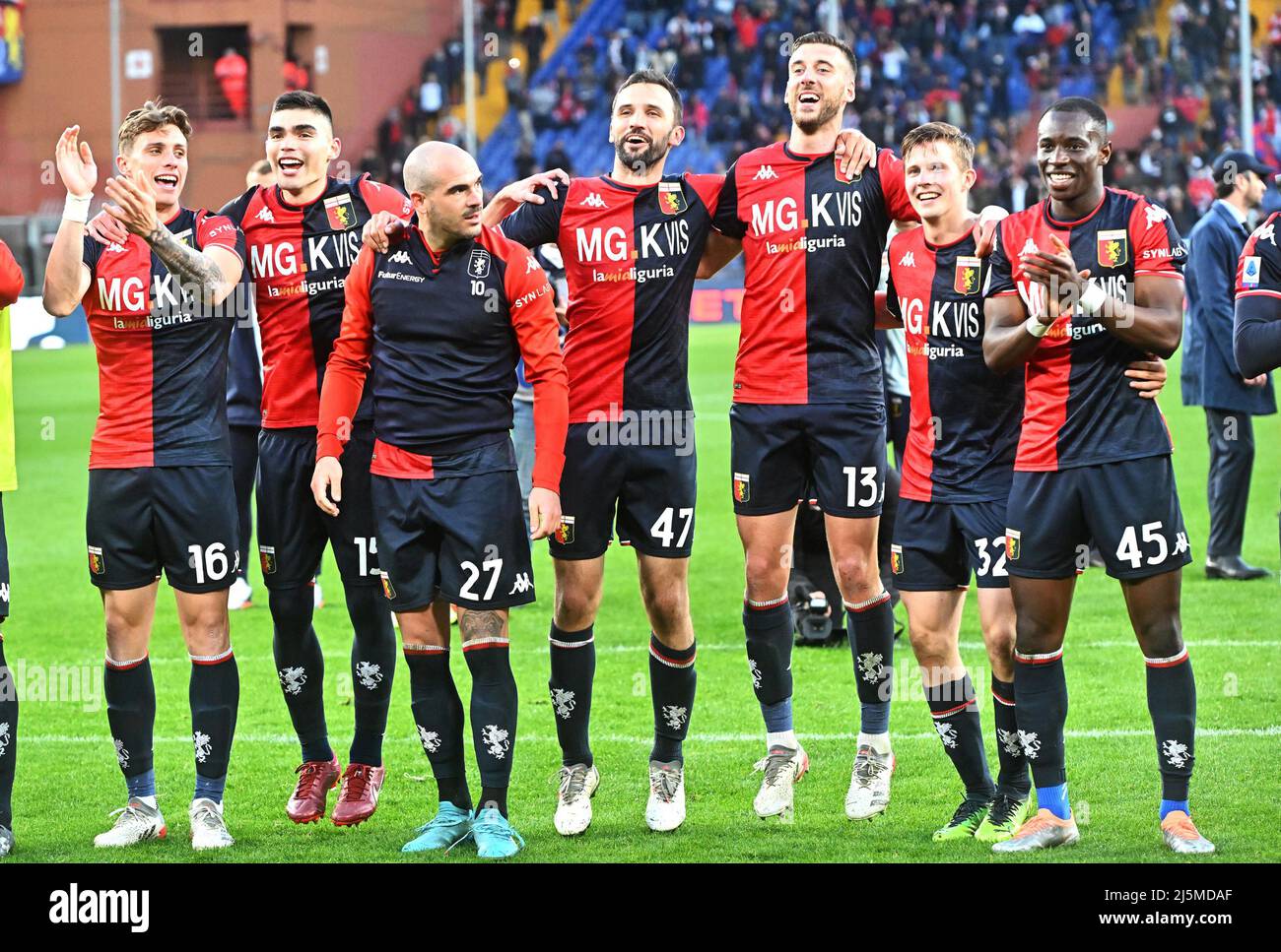 April 24, 2022, GENOA, ITALY: Genoaâ€™s players jubilates after