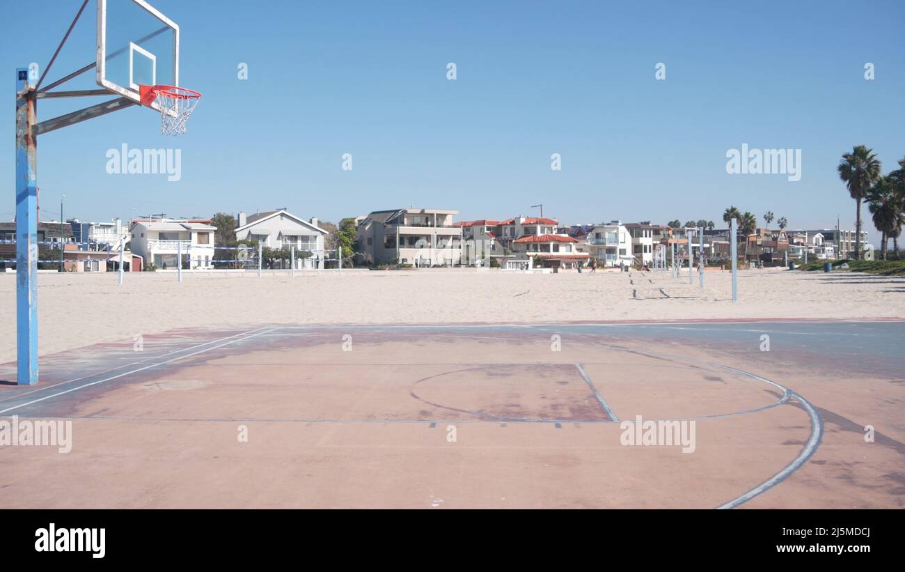 Basketball court with hoop, net and backboard for basket ball game on
