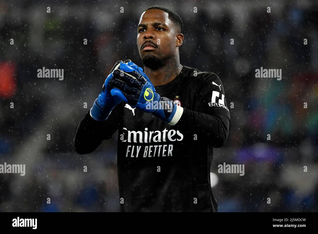 Rome, Italy. 24th Apr, 2022. Mike Maignan of AC Milan react during the ...