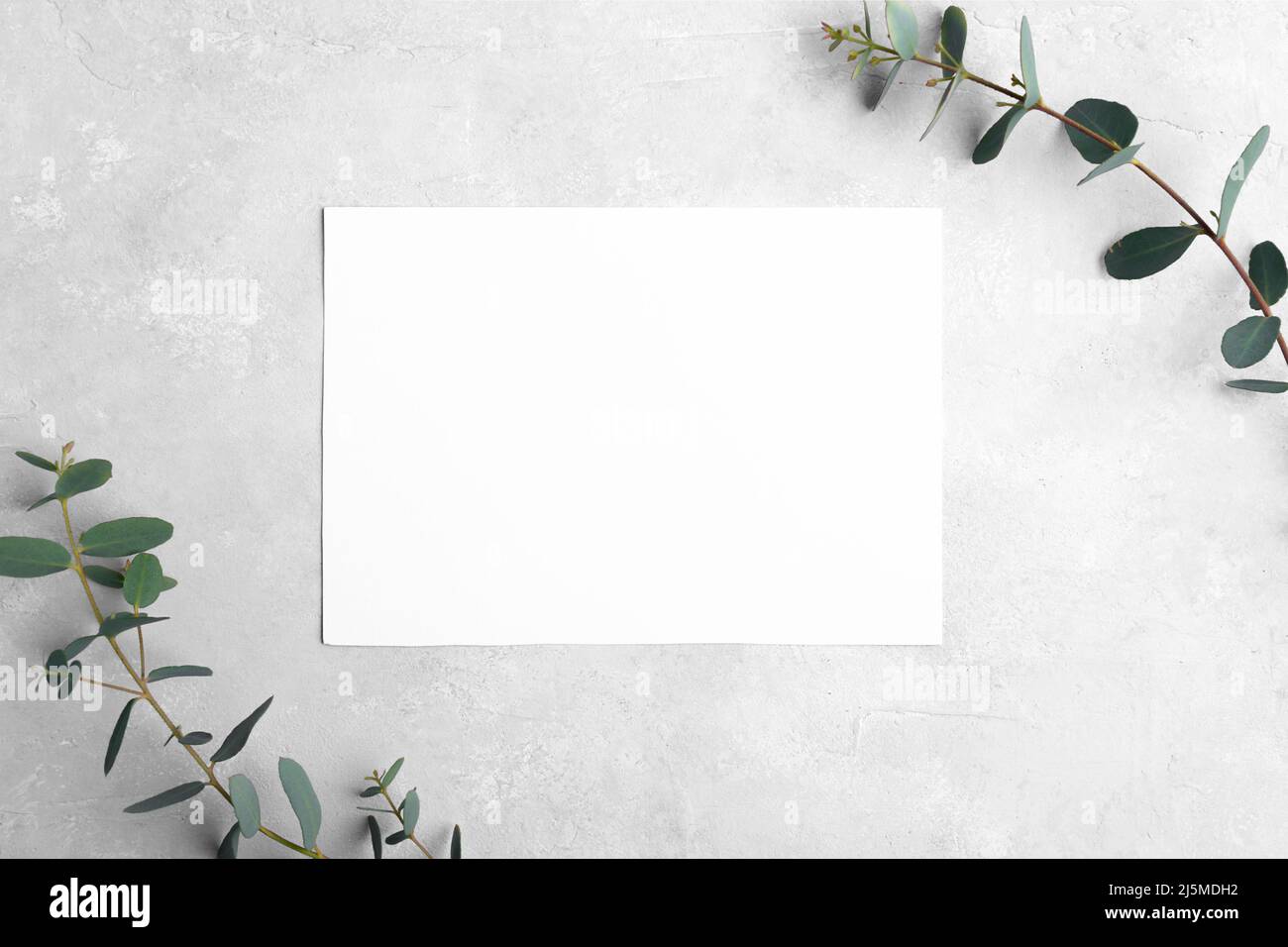 Wedding stationery landscape invitation card mockup 5x7 on neutral grey stone background with