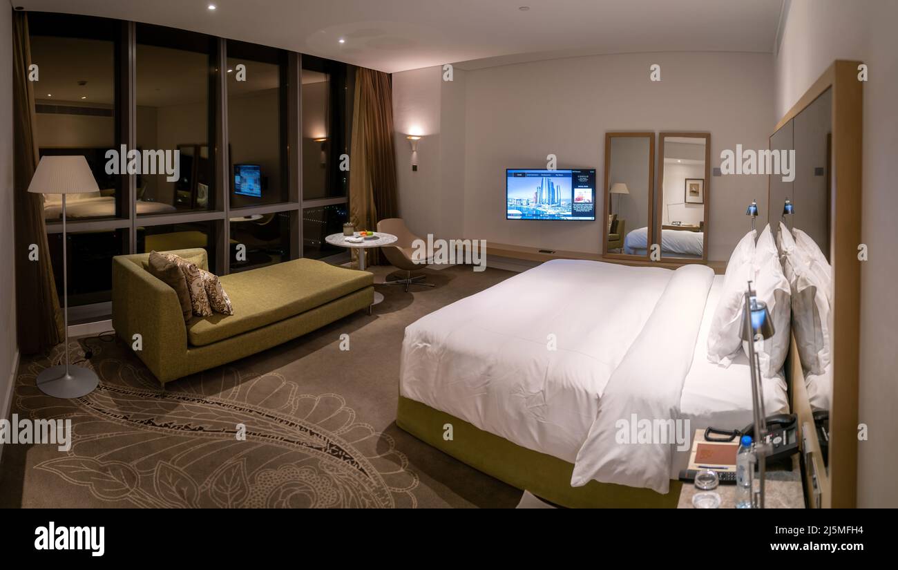 Abu Dhabi, United Arab Emirates February 2022Hotel room in Conrad