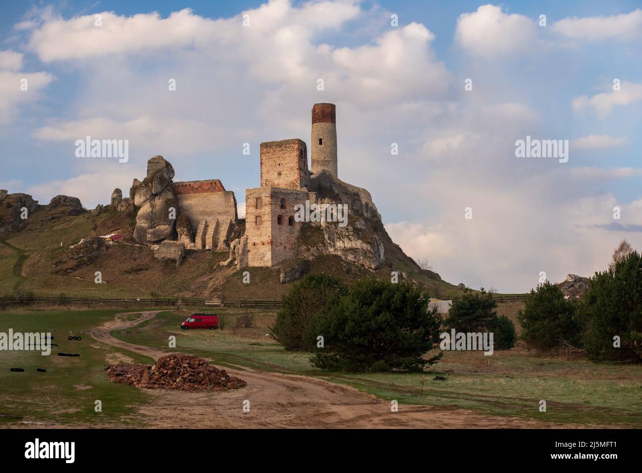 Aerial view of castle ruins in Olsztyn in Poland Stock Photo