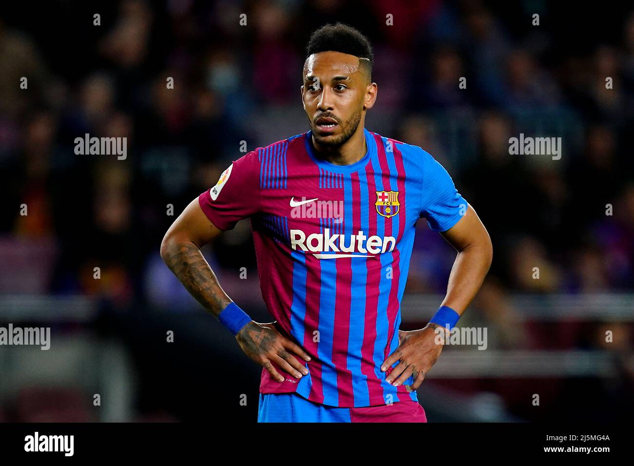 Barcelona, Spain. 24th Apr, 2022. Jean Pierre Aubameyang of FC Barcelona  during the La Liga match between FC Barcelona and Rayo Vallecano played at  Camp Nou Stadium on April 24, 2022 in