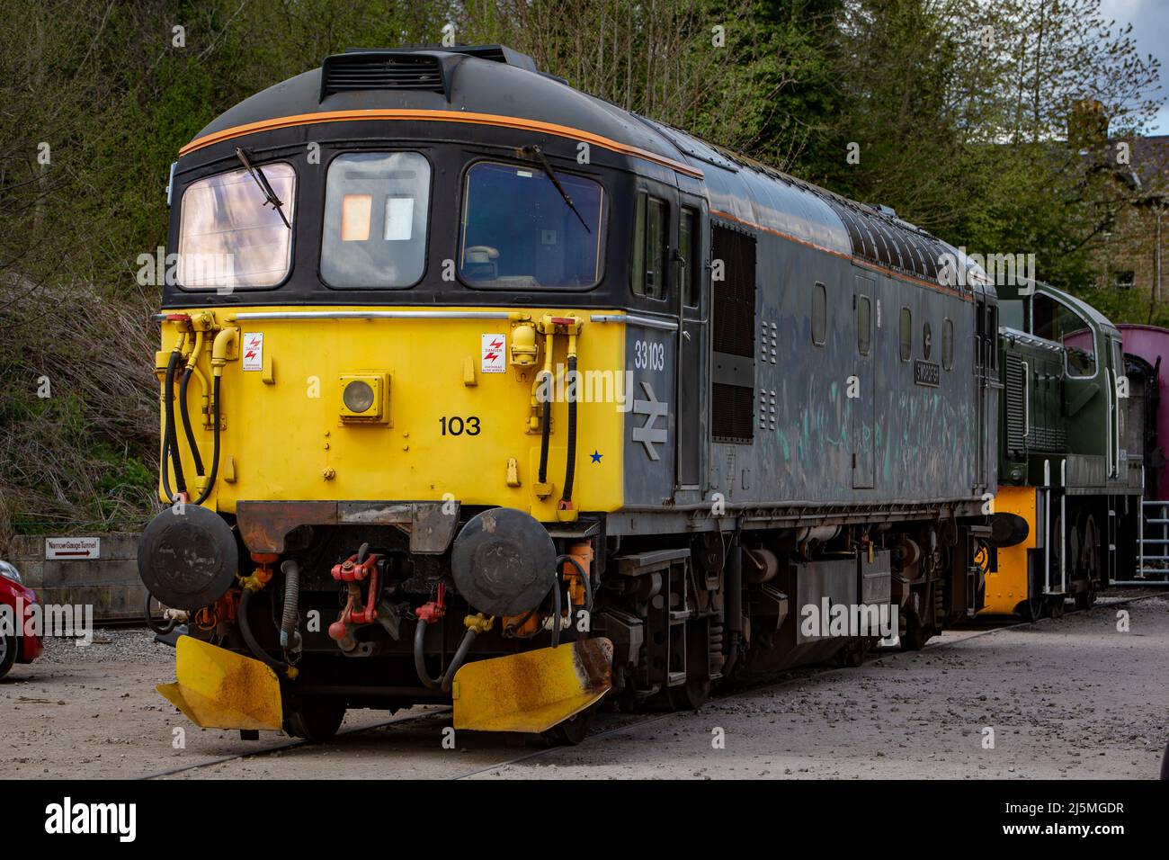 For BR Class 33, 33103 named 'Swordfish', sitting int eh sidings at Wirksworth Station on the Ecclesbourne Valley Railway, Diesel Gala day 2022 Stock Photo