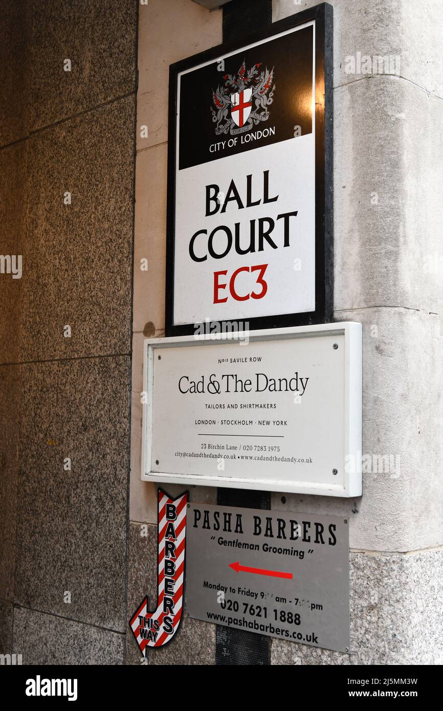 Ball court alley alleyway signs city of london london ec3 hires stock