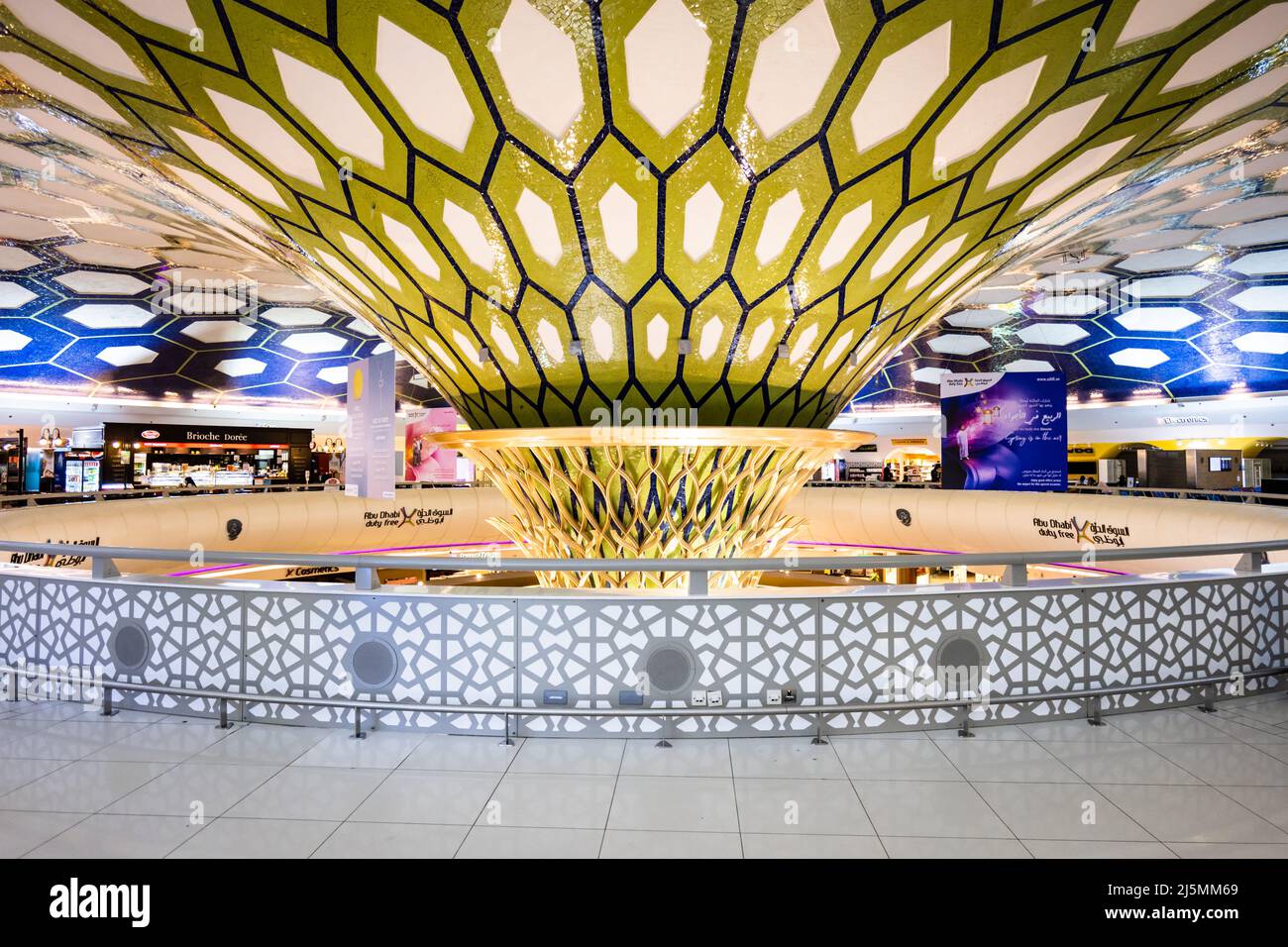 Abu Dhabi, UAE - April 2022: Abu Dhabi International Airport terminal 1 modern architecture and interior, in Arab United Emirates. Stock Photo