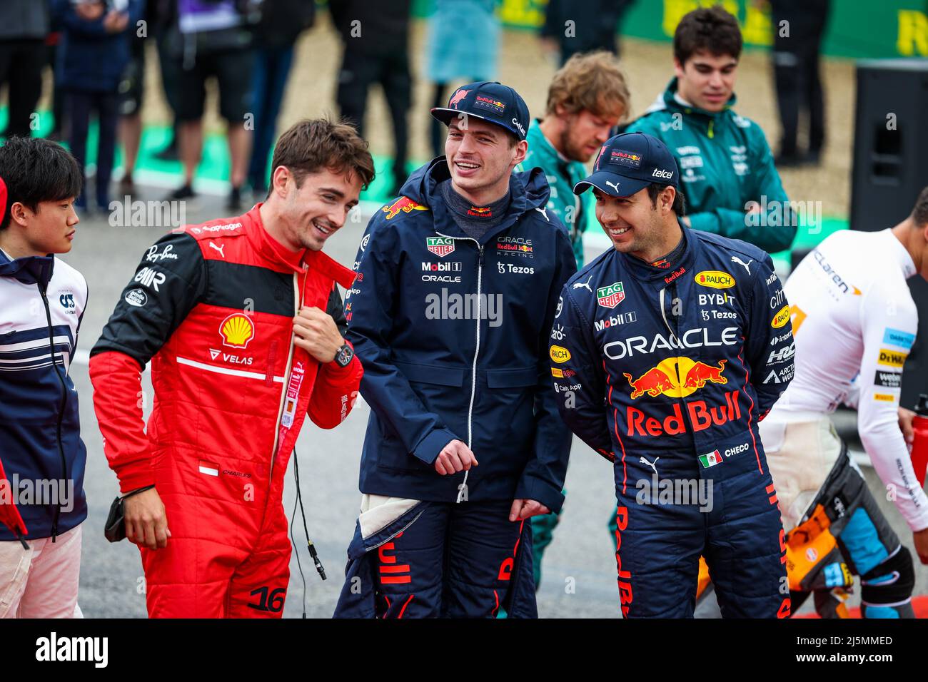 Leclerc Charles Mco Scuderia Ferrari F1 75 Verstappen Max Ned Red Bull Racing Rb18 Perez Sergio Mex Red Bull Racing Rb18 Portrait During The Formula 1 Grand Premio Del Made In Italy E