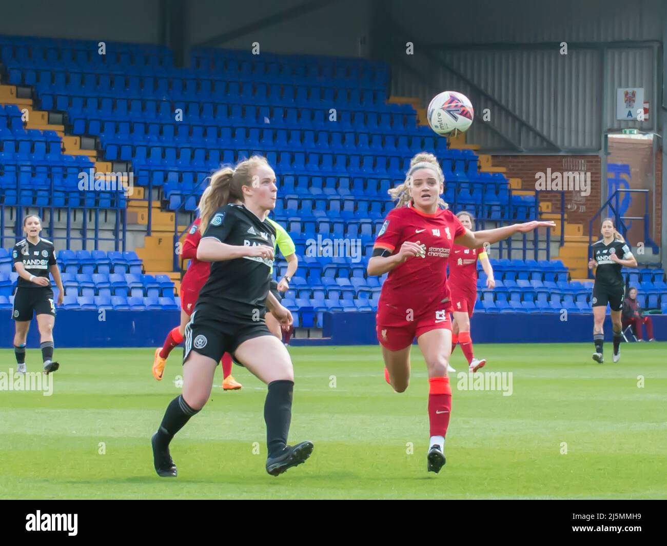 Birkenhead, UK. 24th Apr, 2022. Action during the Womens Championship football match between Liverpool and Sheffield United at Prenton Park in Birkenhead, England. Terry Scott/SPP Credit: SPP Sport Press Photo. /Alamy Live News Stock Photo