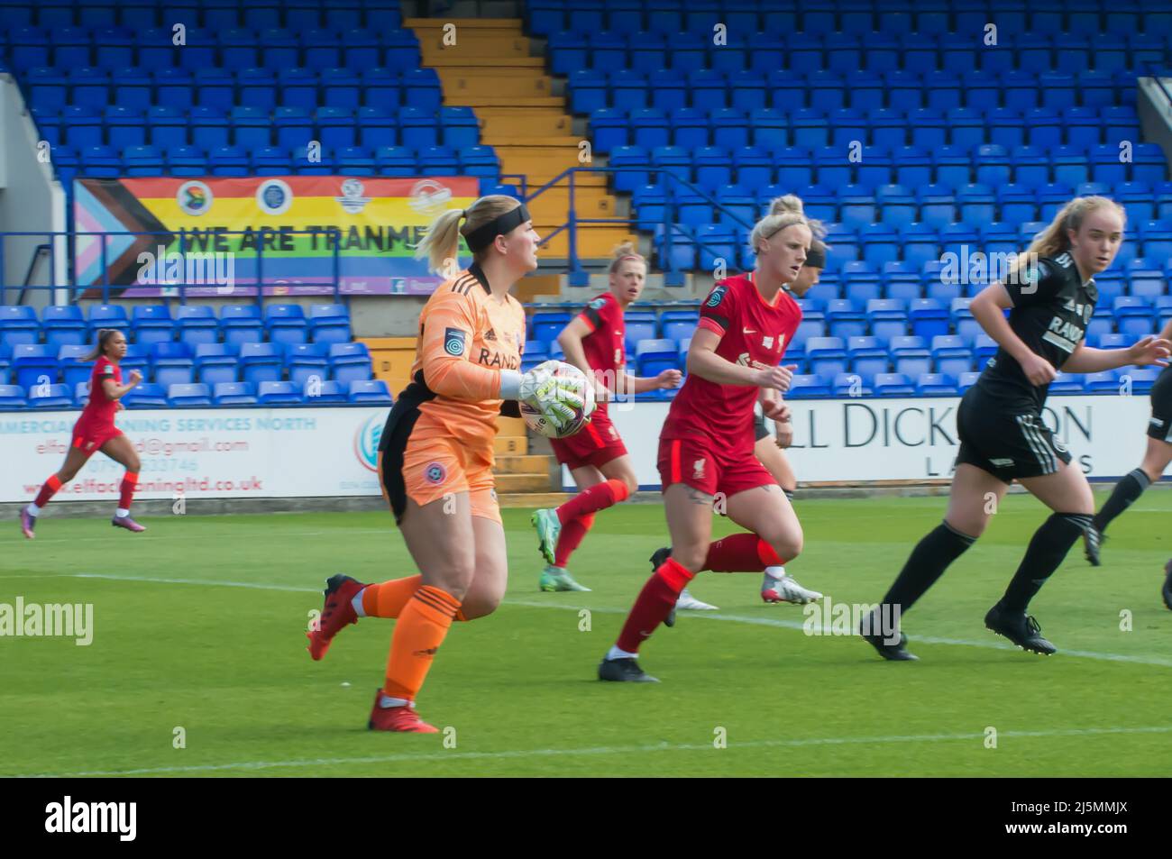 Birkenhead, UK. 24th Apr, 2022. Lara Miller of Sheffield United during the Womens Championship football match between Liverpool and Sheffield United at Prenton Park in Birkenhead, England. Terry Scott/SPP Credit: SPP Sport Press Photo. /Alamy Live News Stock Photo