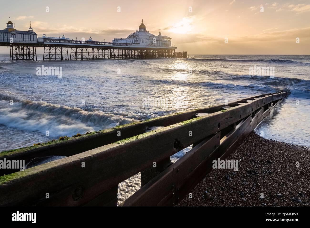 View of the Palace pier at sunrise. Brighton, East Sussex, Southern England, United Kingdom. Stock Photo