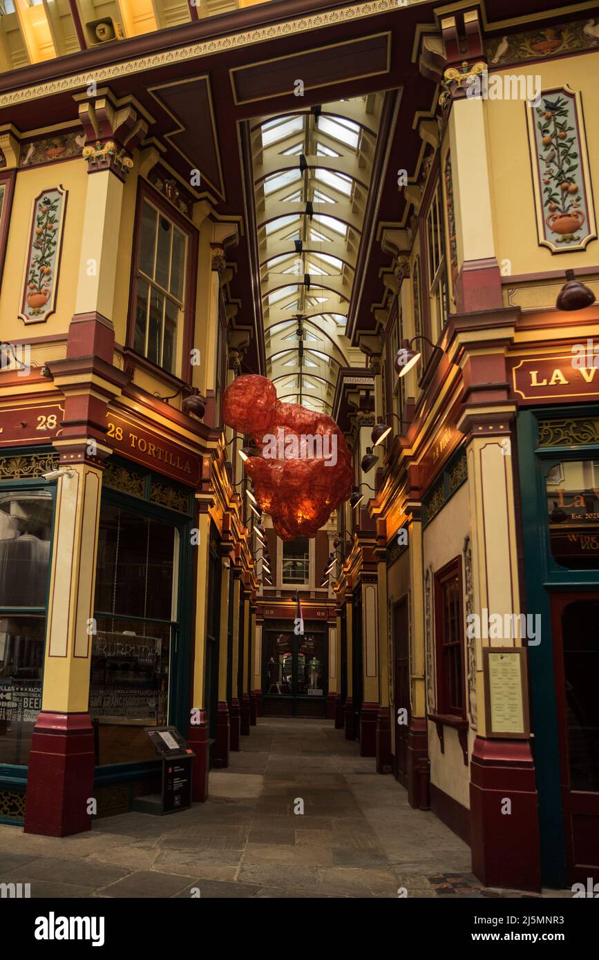 Modern art / public sculpture: Untitled - Tatiana Wolska - recycled plastic bottles welded together displayed in Leadenhall market, London 2022. Stock Photo