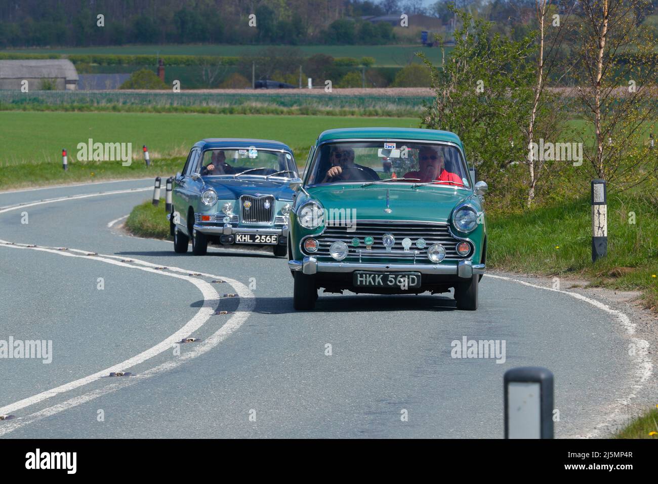 Classic cars seen on the B1222 near Sherburn in Elmet,North Yorkshire