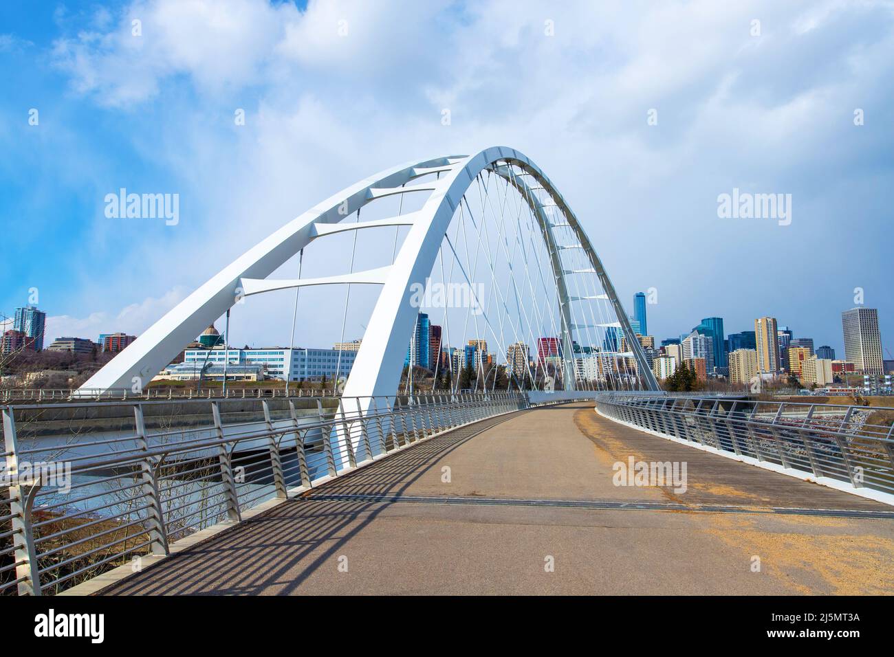 Iconic Walterdale Bridge across the Saskatchewan River leading to downtown Edmonton, Alberta, Canada. Stock Photo