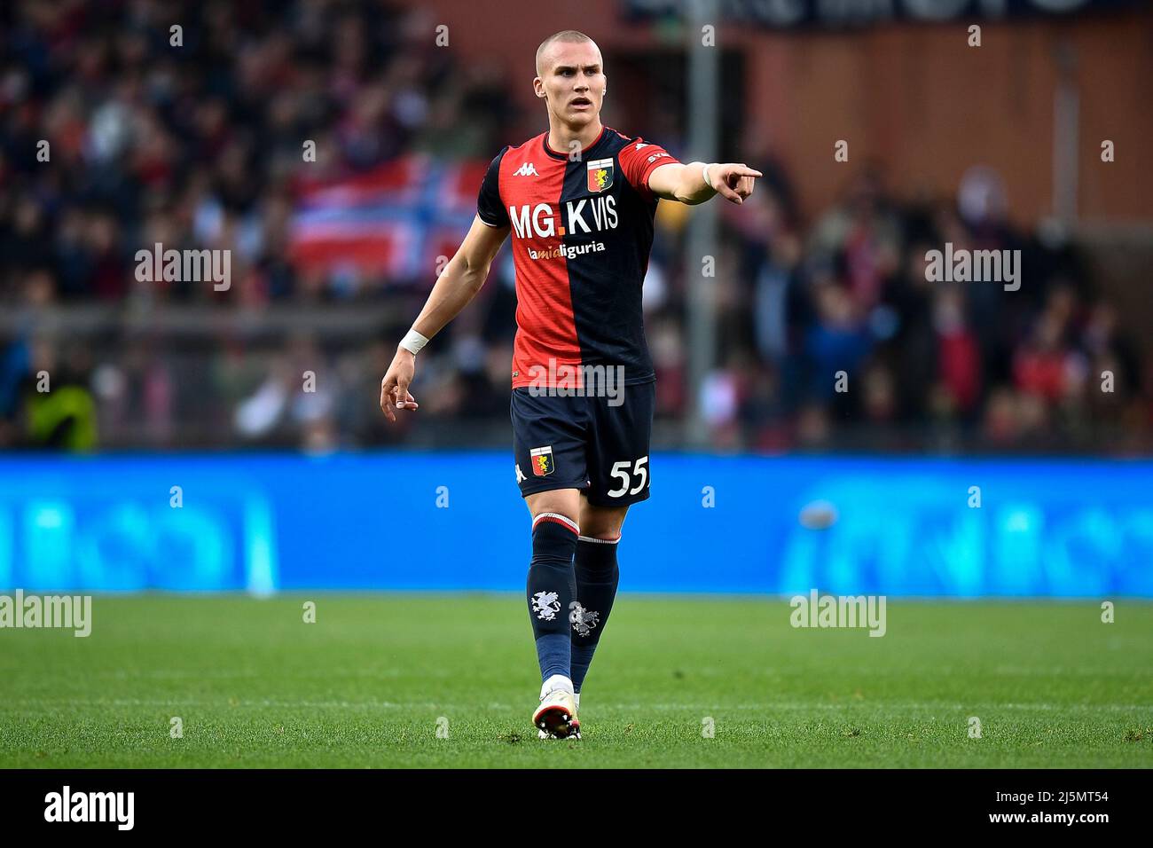 Genoa, Italy. 24 April 2022. Players of Genoa CFC celebrate the