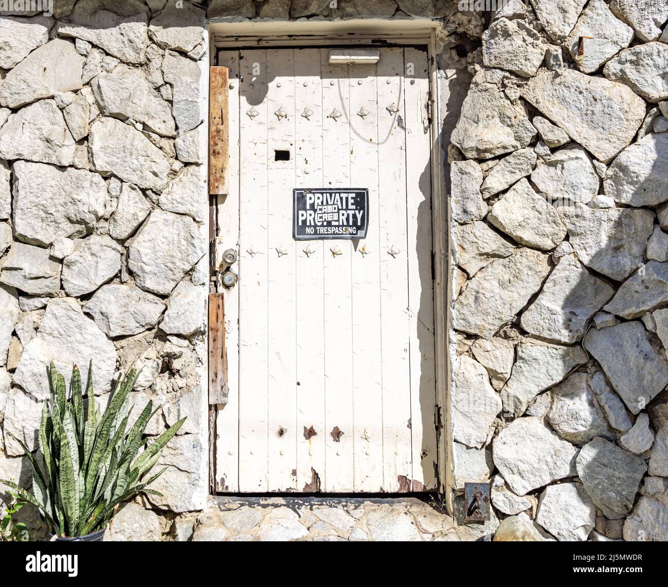 Old wooden door in Condado, San Juan, Puerto Rico Stock Photo