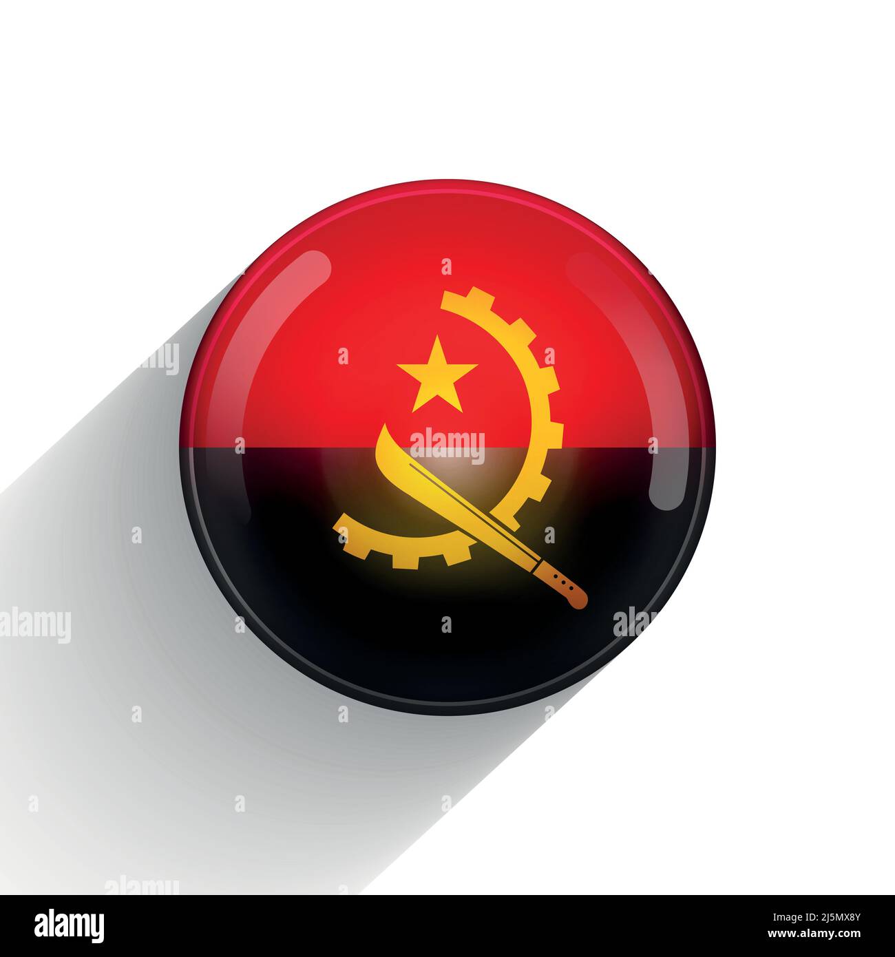Round icon with flag of Angola. Glass light ball, sticker, sphere ...