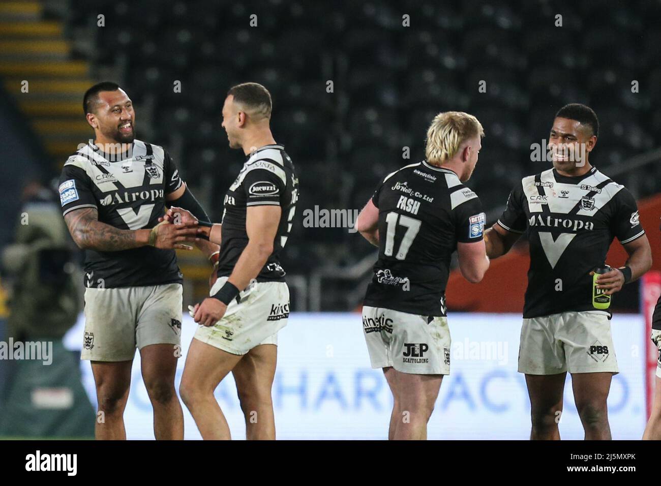 Hull FC players celebrate after the final whistle in, on 4/24/2022. (Photo  by David Greaves Photos/ Via/News Images/Sipa USA) Credit: Sipa USA/Alamy  Live News Stock Photo - Alamy