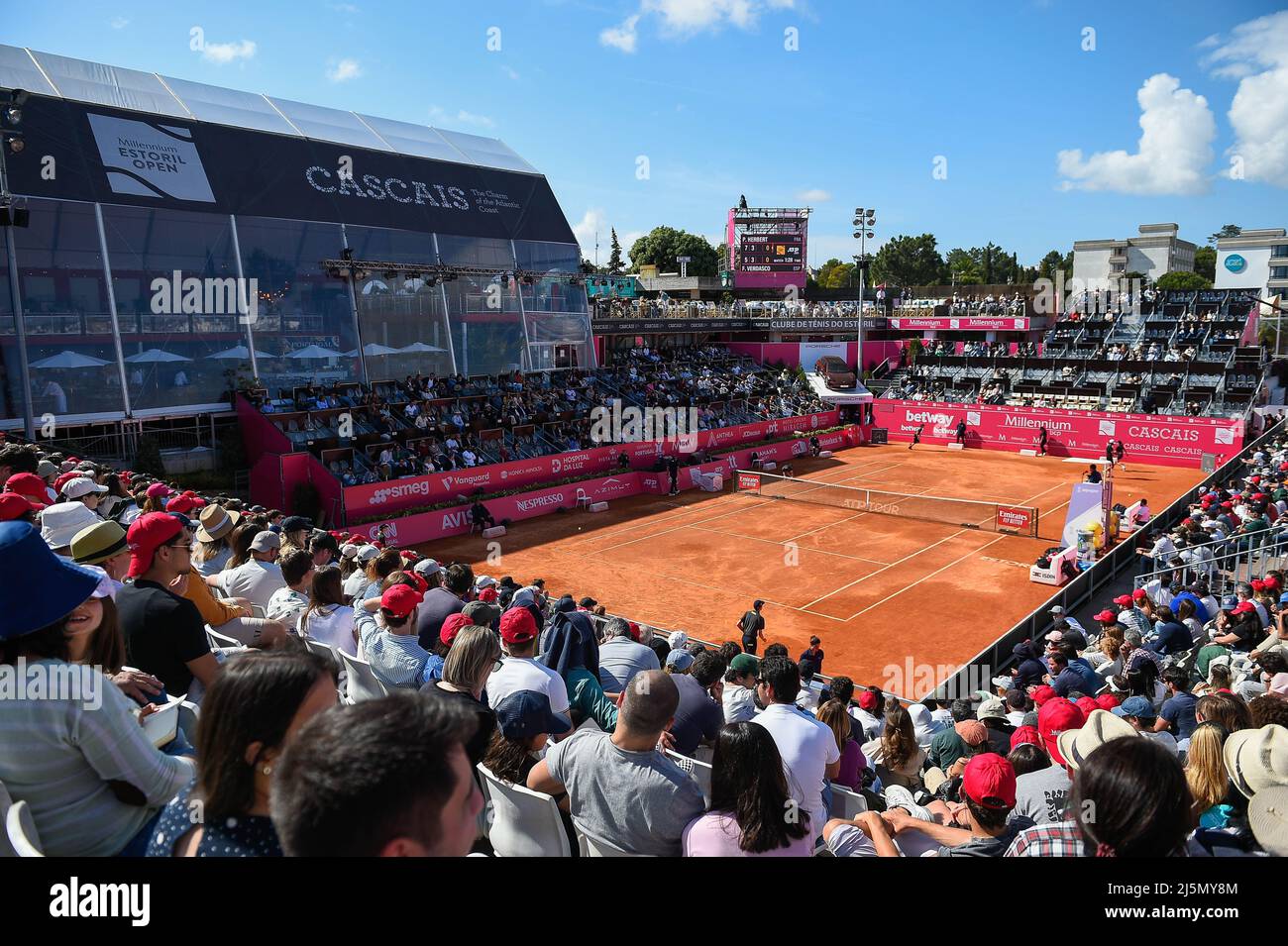 Estoril, Portugal. 24th Apr, 2022. Open view from Estadio Millennium during  the Millennium Estoril Open Final ATP 250 tennis tournament at the Clube de  Tenis do Estoril.Final score: Pierre-Hugues Herbert 2:1 Fernando