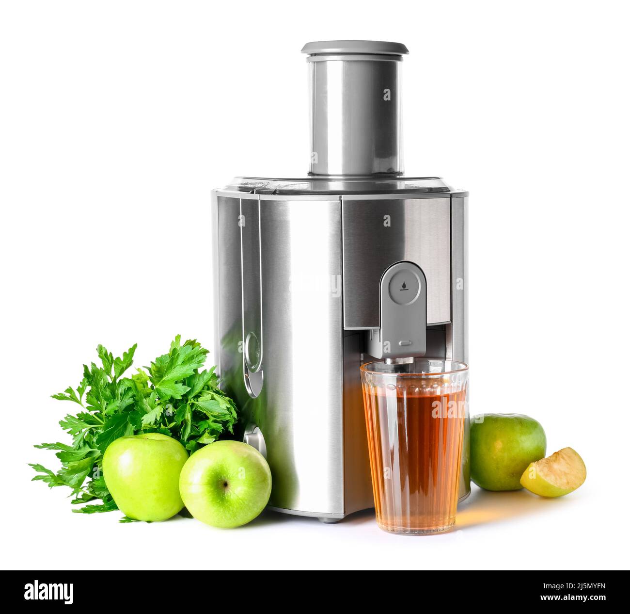 Modern juicer with fresh fruits on white background Stock Photo Alamy