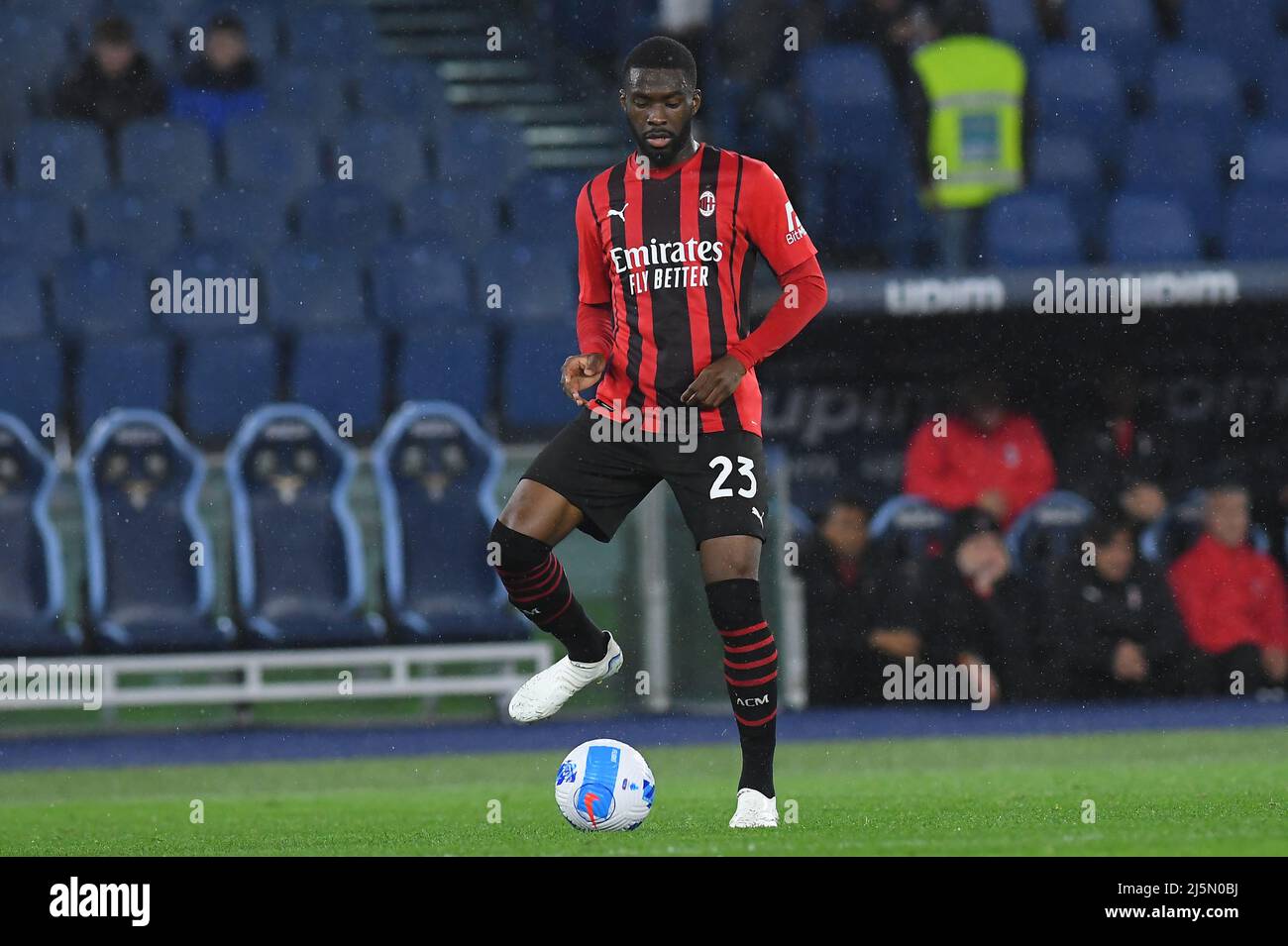 Rome, Italy , April 24th , 2022 Pictured left to right, Fikayo Tomori of AC Milan     during football Serie A match Lazio v Milan Credit: Massimo Insabato/Alamy Live News Stock Photo