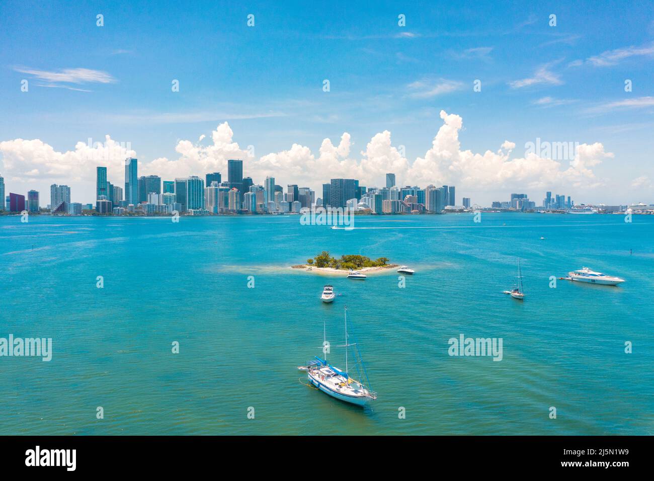 Sail boats by small island near Brickell Miami in Florida Stock Photo