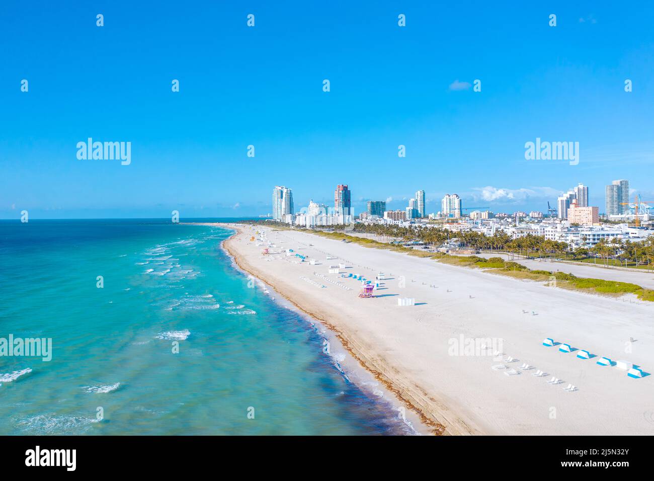 White sand beach in Miami Beach, Florida Stock Photo