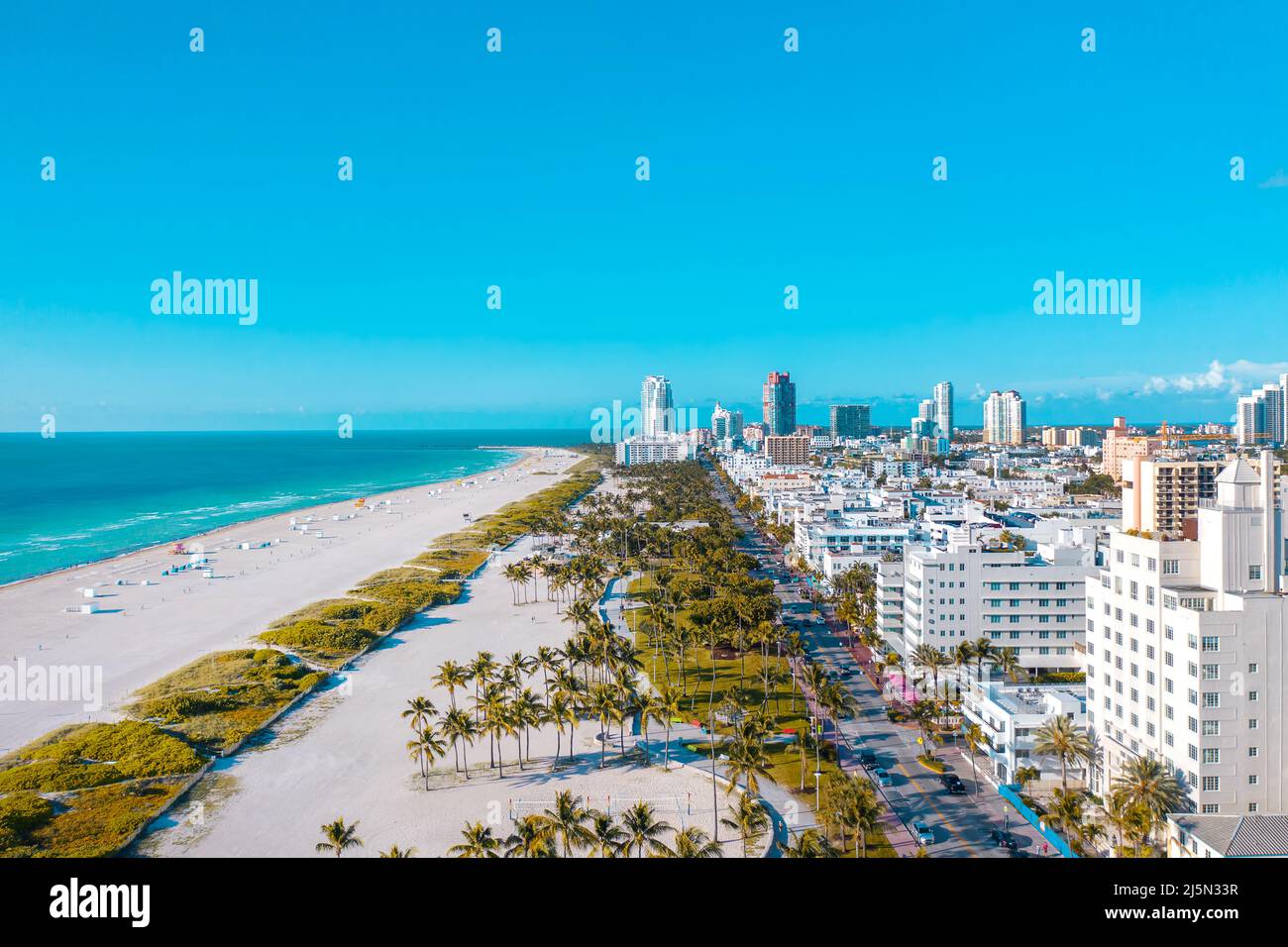 Iconic Ocean Drive in Miami Beach, Florida Stock Photo
