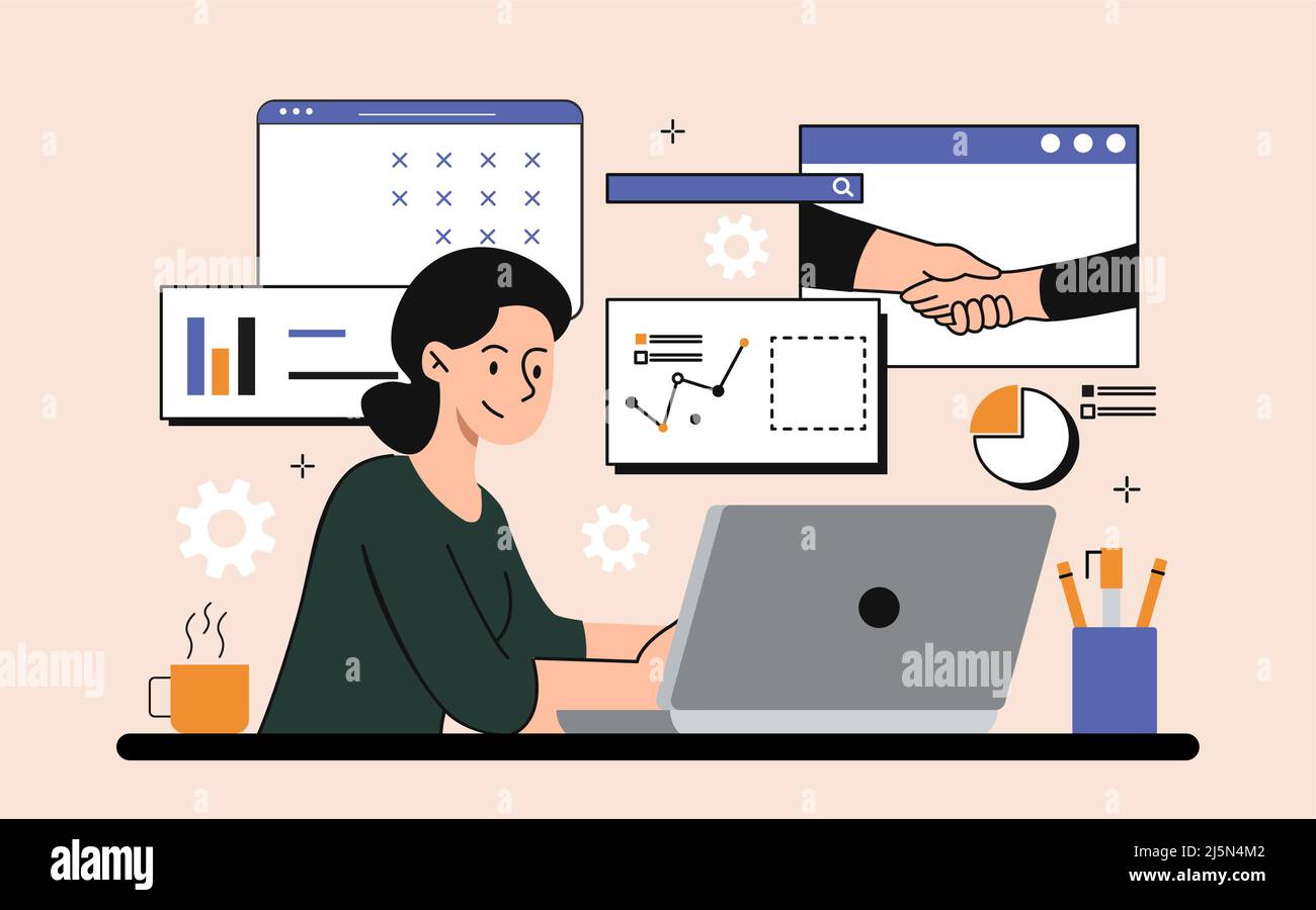 Business woman with laptop Stock Vector Image & Art - Alamy