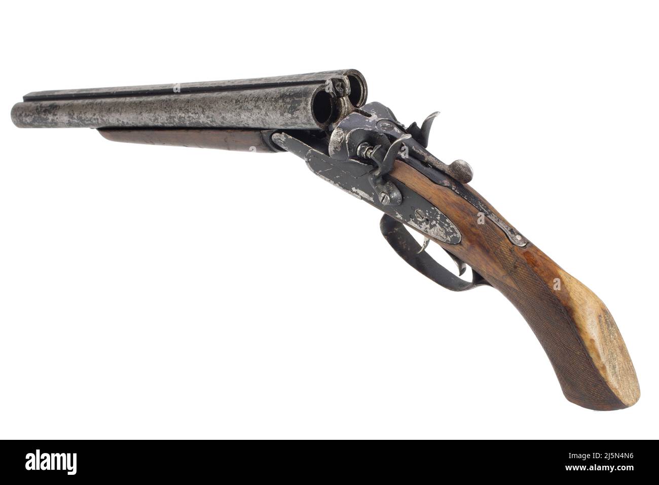 Criminal weapon - sawn-off shotgun isolated on white Stock Photo