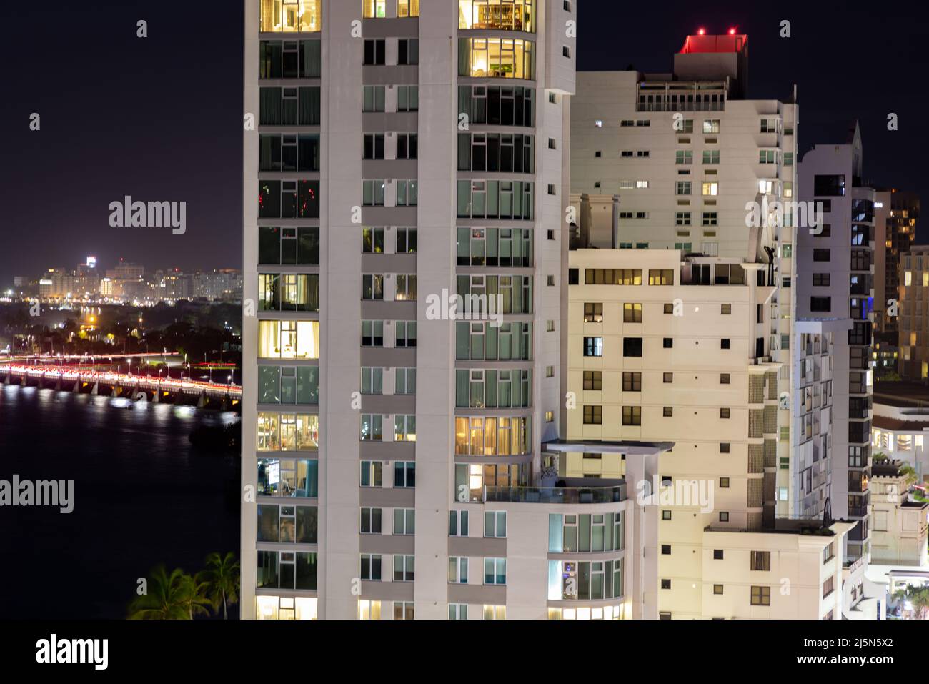 Group of buildings in Condado at night Stock Photo