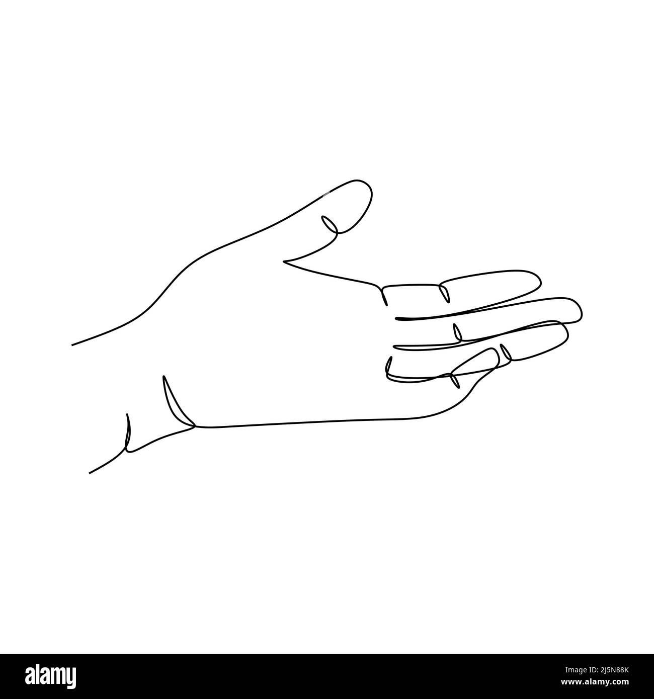 open palm continuous line draw design vector illustration. Sign and symbol of hand gestures. Single continuous drawing line. Hand drawn style art dood Stock Vector