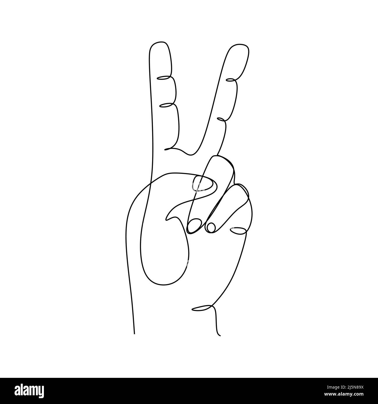 Continuous line draw design vector illustration. v letter Sign and symbol of hand gestures. Single continuous drawing line. Hand drawn style art doodle Stock Vector