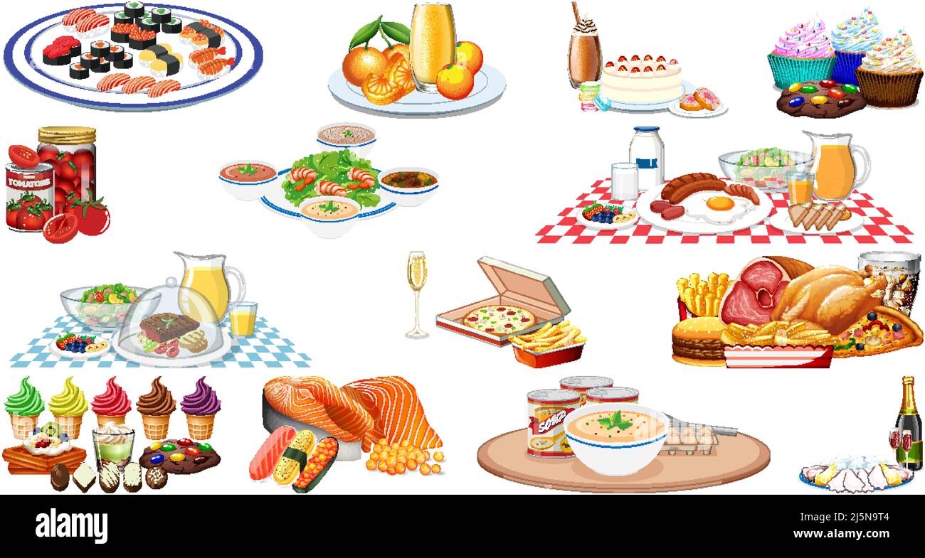 Set of different foods and beverages illustration Stock Vector Image ...