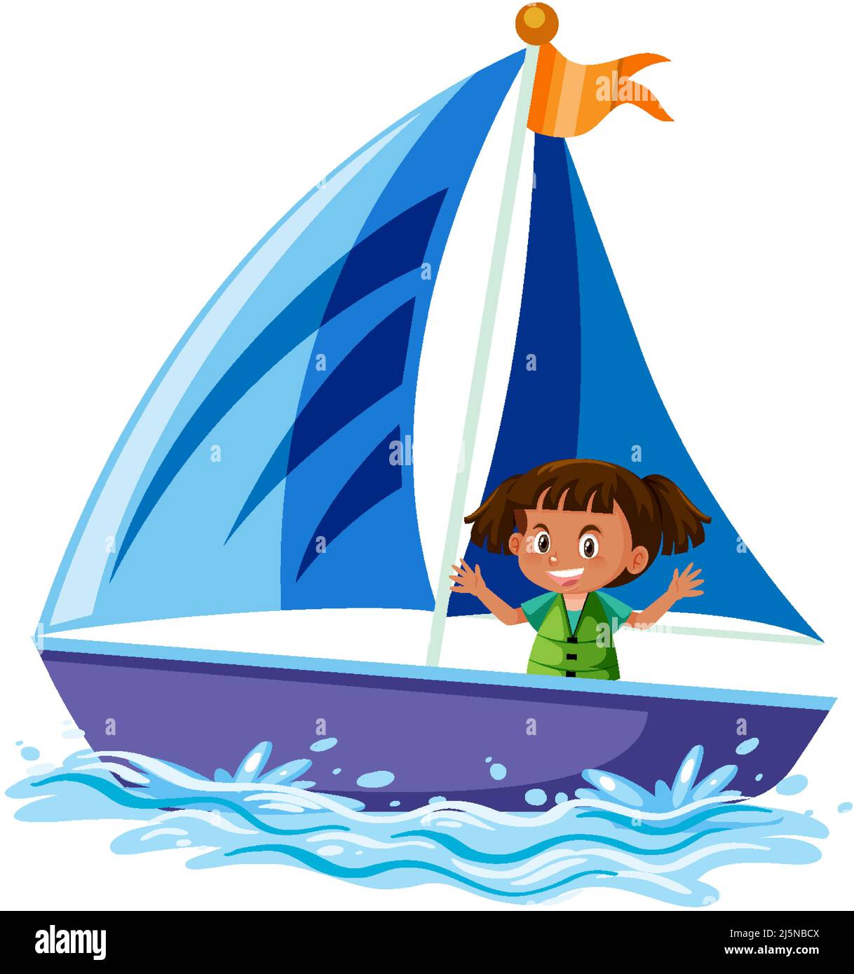 A little girl on sailboat isolated illustration Stock Vector Image