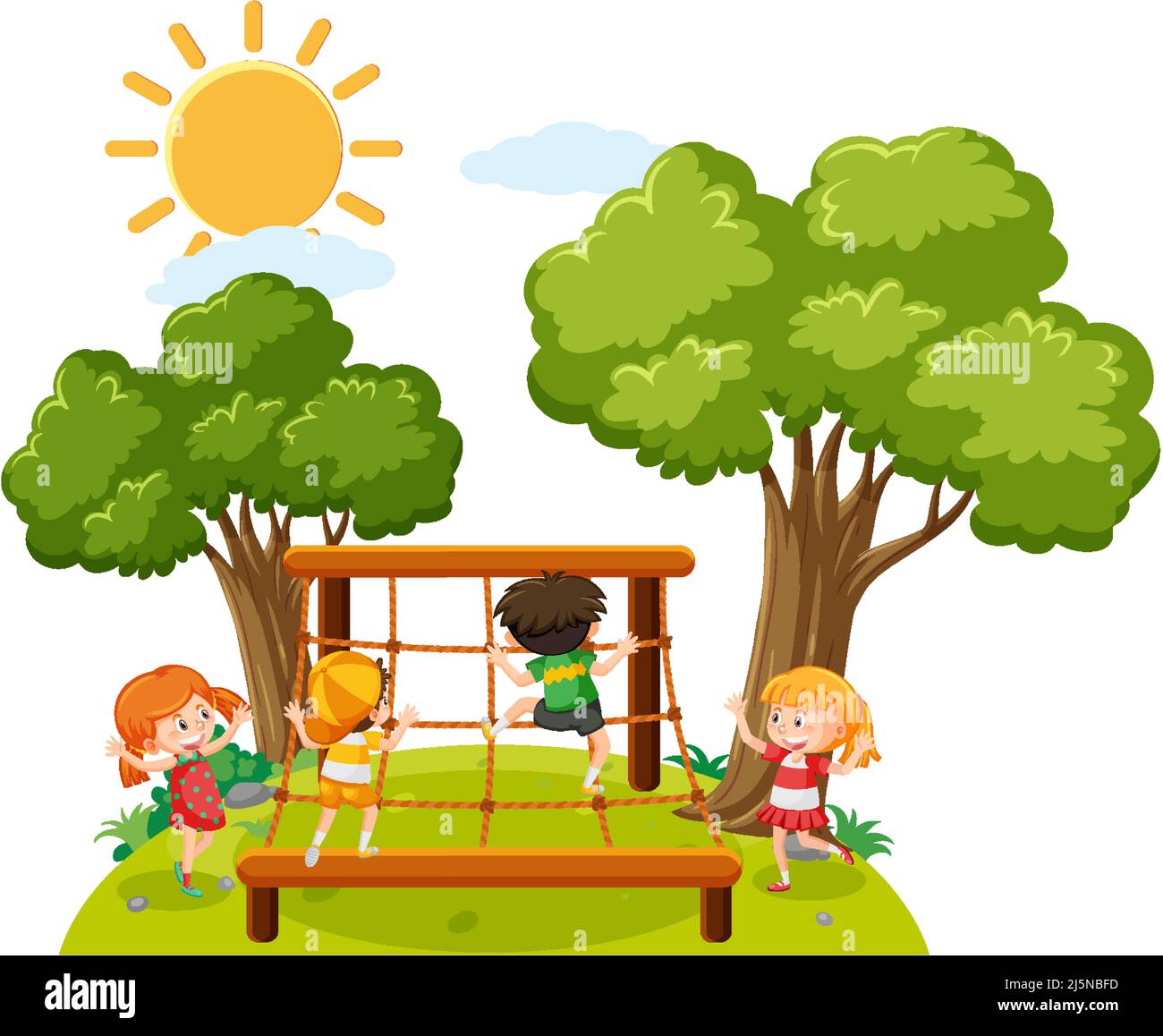Children climbing on rope wall illustration Stock Vector Image & Art