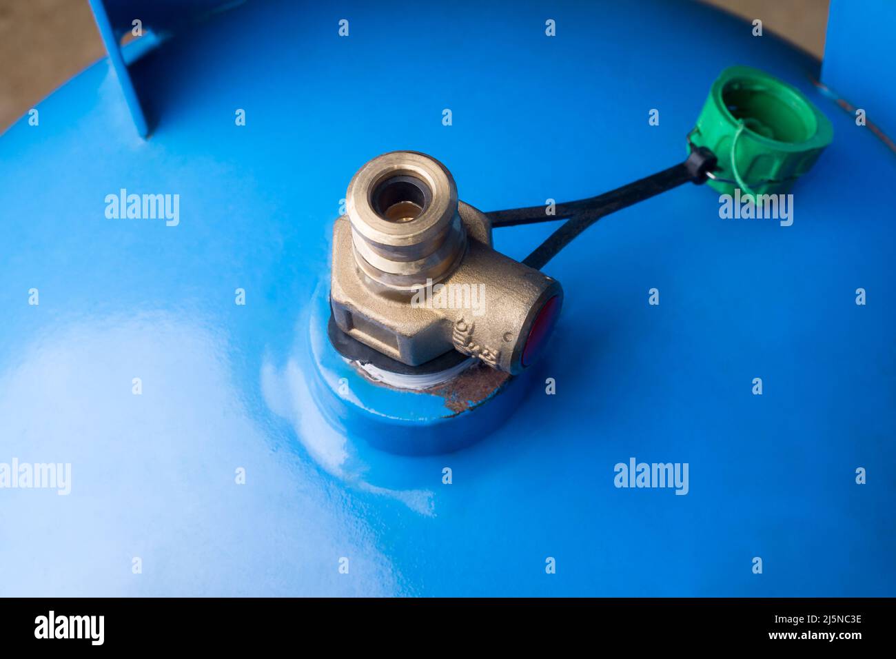 closeup of a domestic LPG gas cylinder valve, used in for cooking in the home kitchen Stock Photo