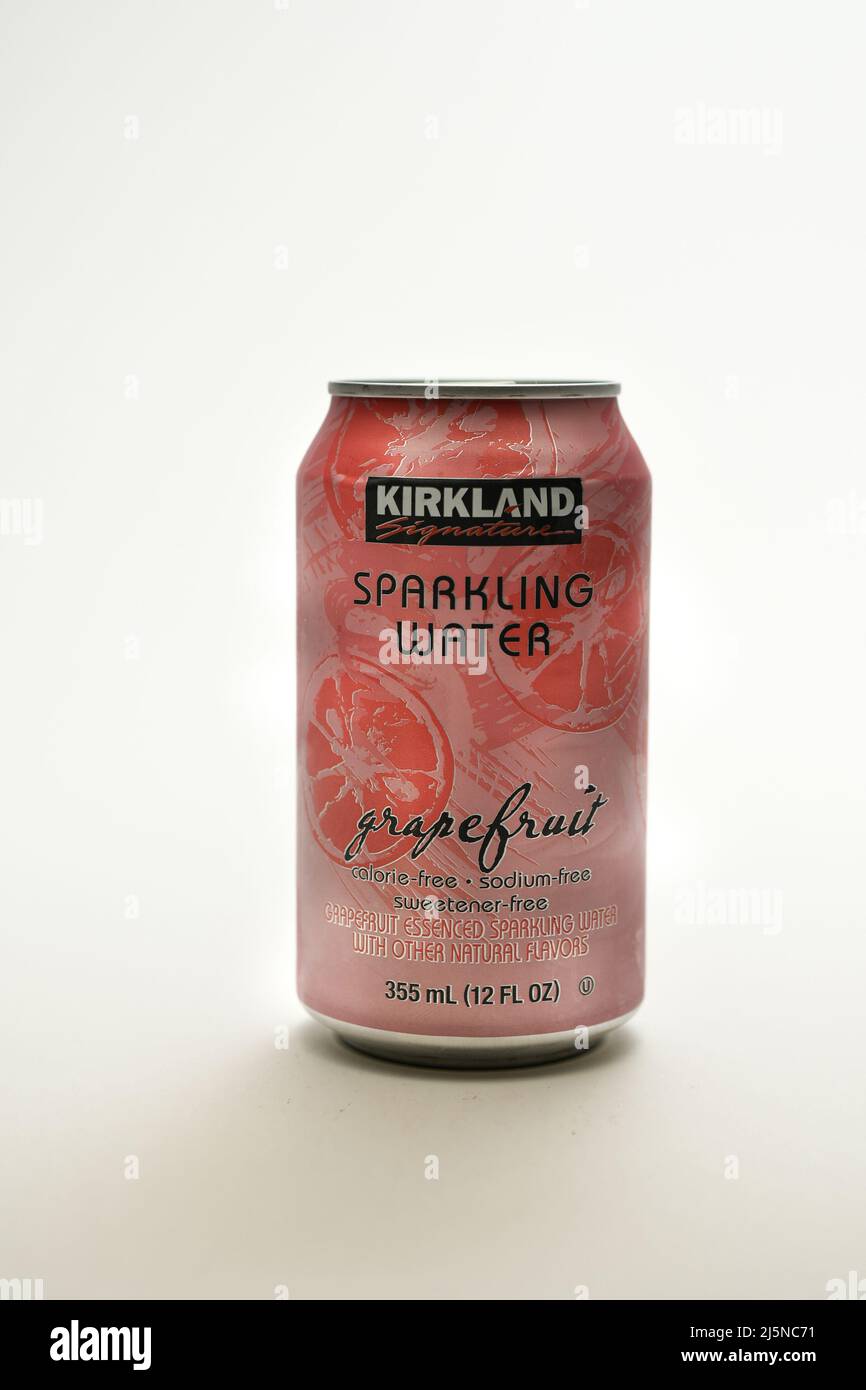 Cut out Kirkland branded flavored sparkling water typically sold in Costco stores Stock Photo