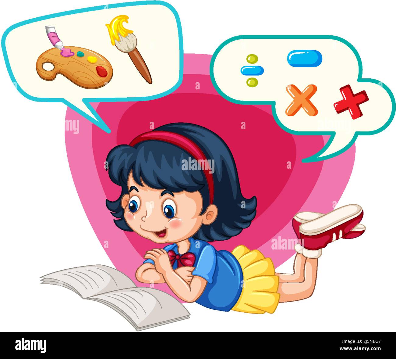 Girl reading book about arts and math illustration Stock Vector Image ...