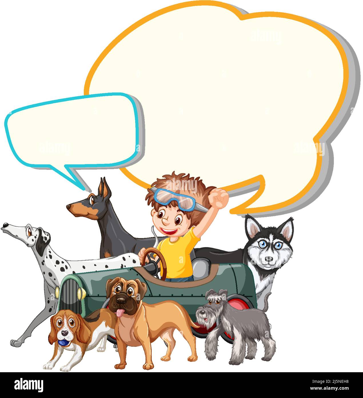 Speech bubble design with boy and dogs illustration Stock Vector Image ...