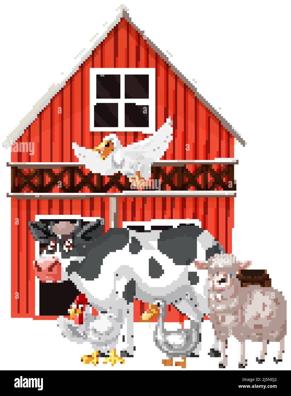 Farming theme with many animals illustration Stock Vector