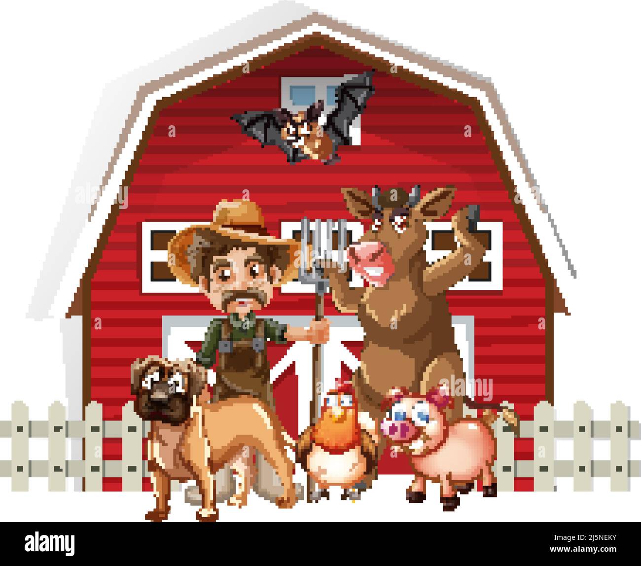 Farming theme with many animals illustration Stock Vector