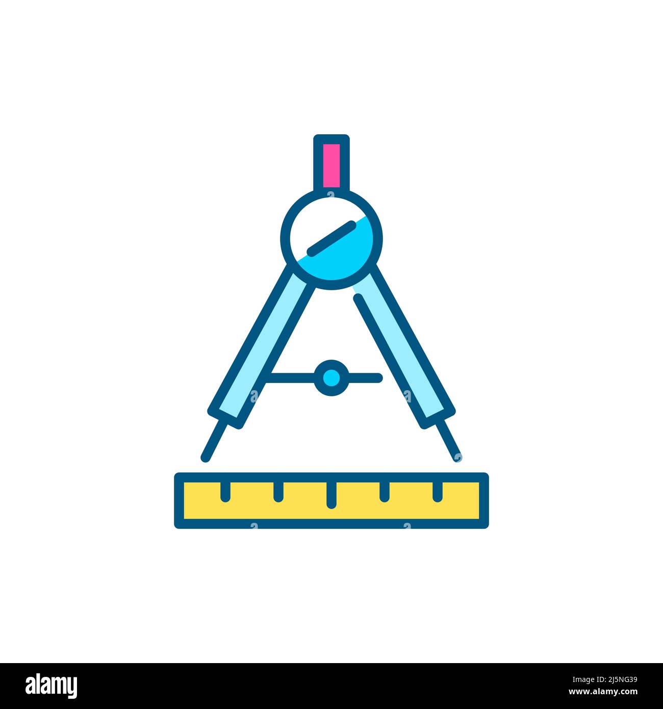 Compass tool and a ruler. Pixel perfect, editable stroke color icon Stock Vector