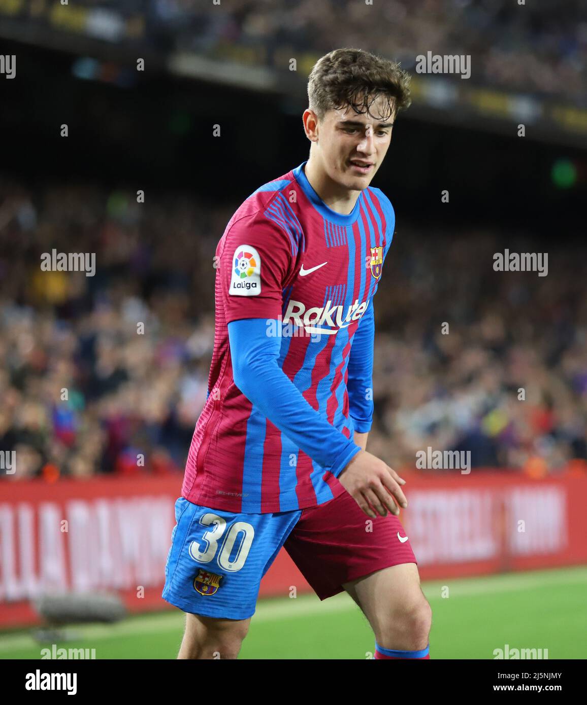 Sabadell, Barcelona, Spain. 24th Apr, 2022. Barcelona Spain 24.04.2022 Gavi Paez (FC Barcelona) control the ball during the La Liga Santander between FC Barcelona and Rayo Vallecano at Camp Nou on 24 April 2022 in Barcelona. (Credit Image: © Xavi Urgeles/ZUMA Press Wire) Stock Photo