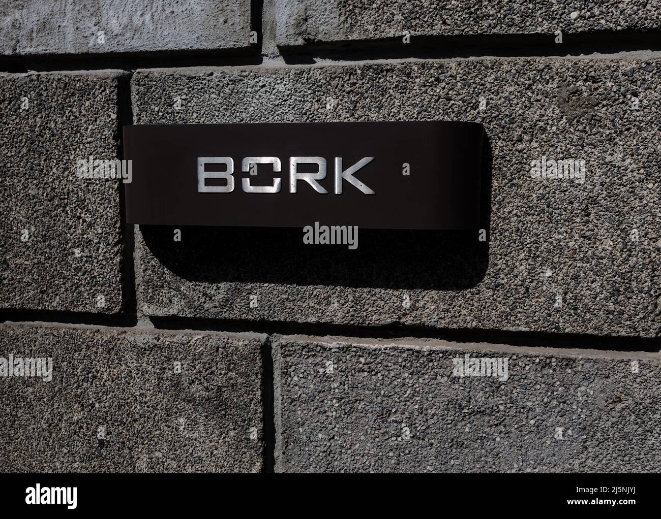 Minsk, Belarus, April 2022 - The company logo Bork. . Branded store, premium home appliances. Stock Photo