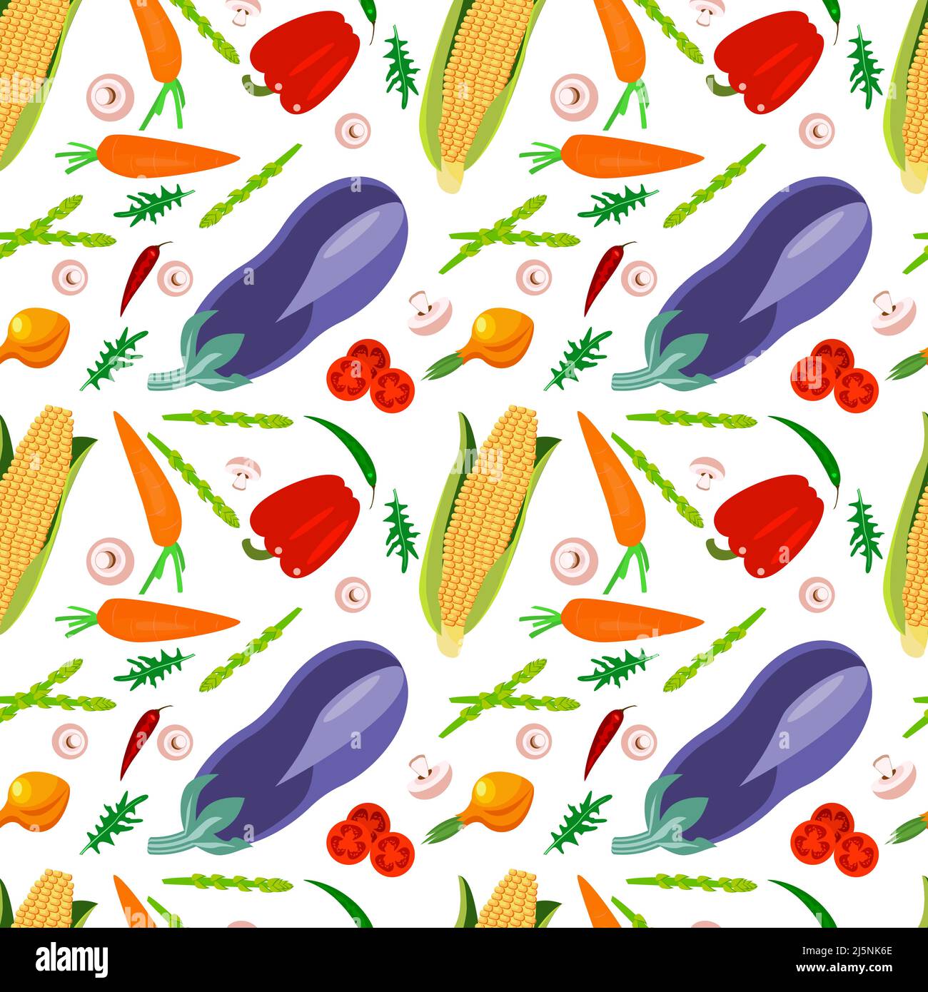 Food background and colorful vegetables seamless pattern Stock Vector