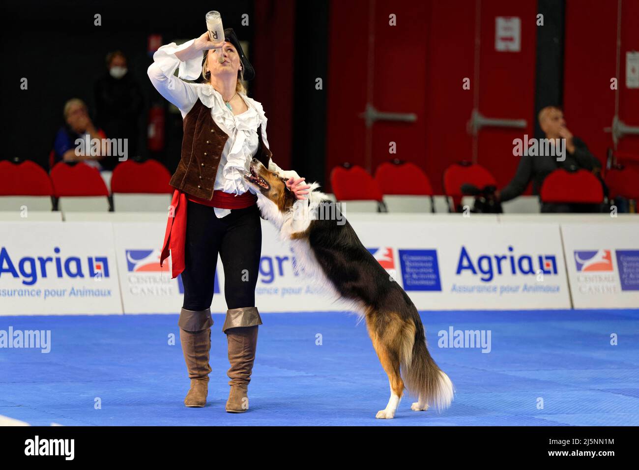 Slovak Monika Olsovskaand her dog Bambi, 2nd rank of freestyle world  championship dog-dancing 2022. Final 'freestyle' of world championship  dog-dancing FCI held at 'Le Tigre' , on April 24, 2022 in  Margny-les-Compiegne,